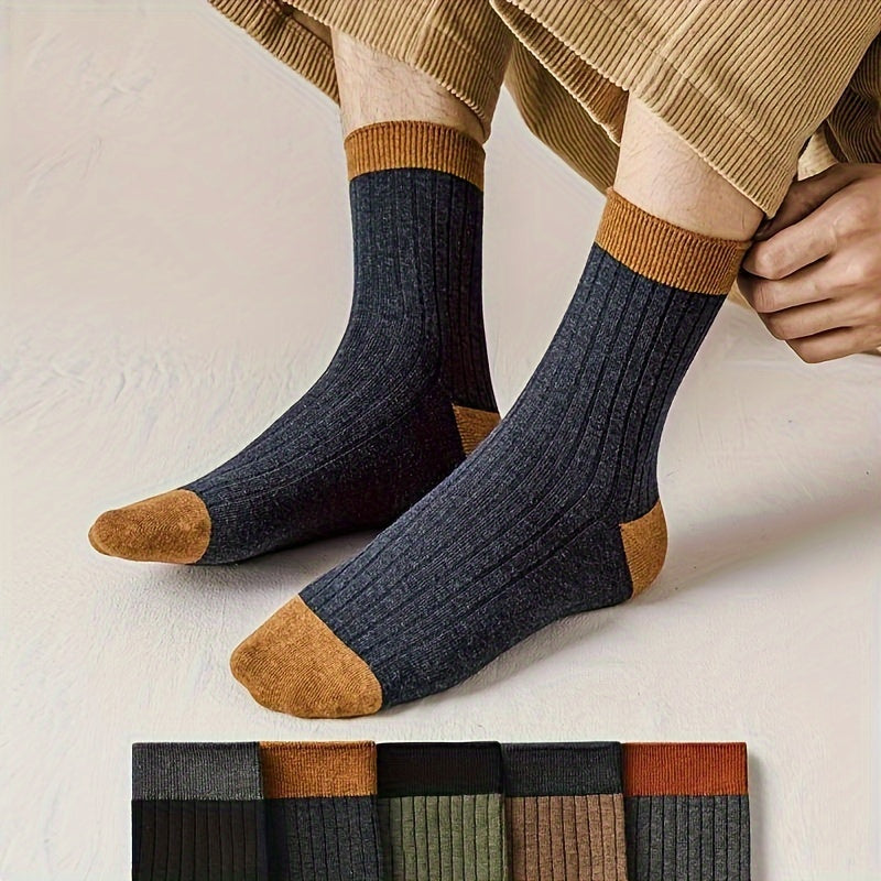 Cotton Socks 5 Pairs Pure Cotton Men's Crew Socks | Mid-Length, Solid Color, Heel Protection, Soft & Breathable | for Spring and Fall, Cute Socks