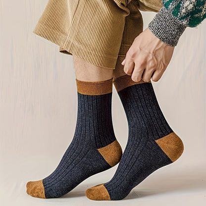 Cotton Socks 5 Pairs Pure Cotton Men's Crew Socks | Mid-Length, Solid Color, Heel Protection, Soft & Breathable | for Spring and Fall, Cute Socks