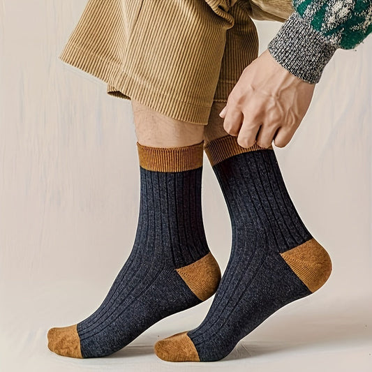 Cotton Socks 5 Pairs Pure Cotton Men's Crew Socks | Mid-Length, Solid Color, Heel Protection, Soft & Breathable | for Spring and Fall, Cute Socks