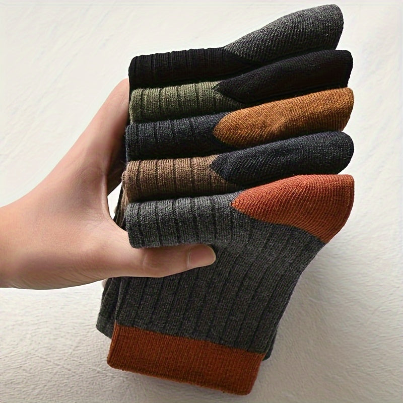 Cotton Socks 5 Pairs Pure Cotton Men's Crew Socks | Mid-Length, Solid Color, Heel Protection, Soft & Breathable | for Spring and Fall, Cute Socks