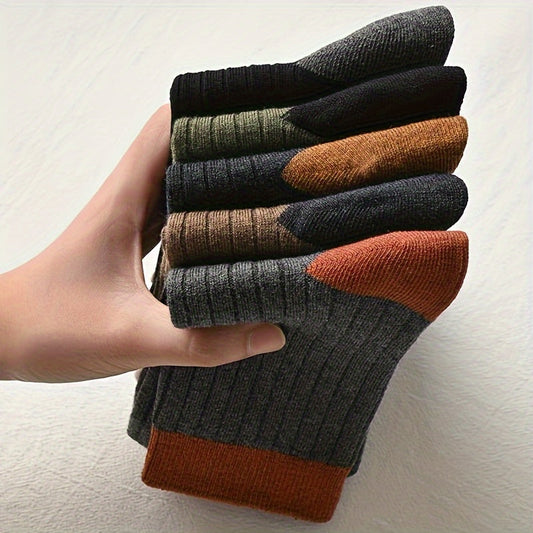 Cotton Socks 5 Pairs Pure Cotton Men's Crew Socks | Mid-Length, Solid Color, Heel Protection, Soft & Breathable | for Spring and Fall, Cute Socks