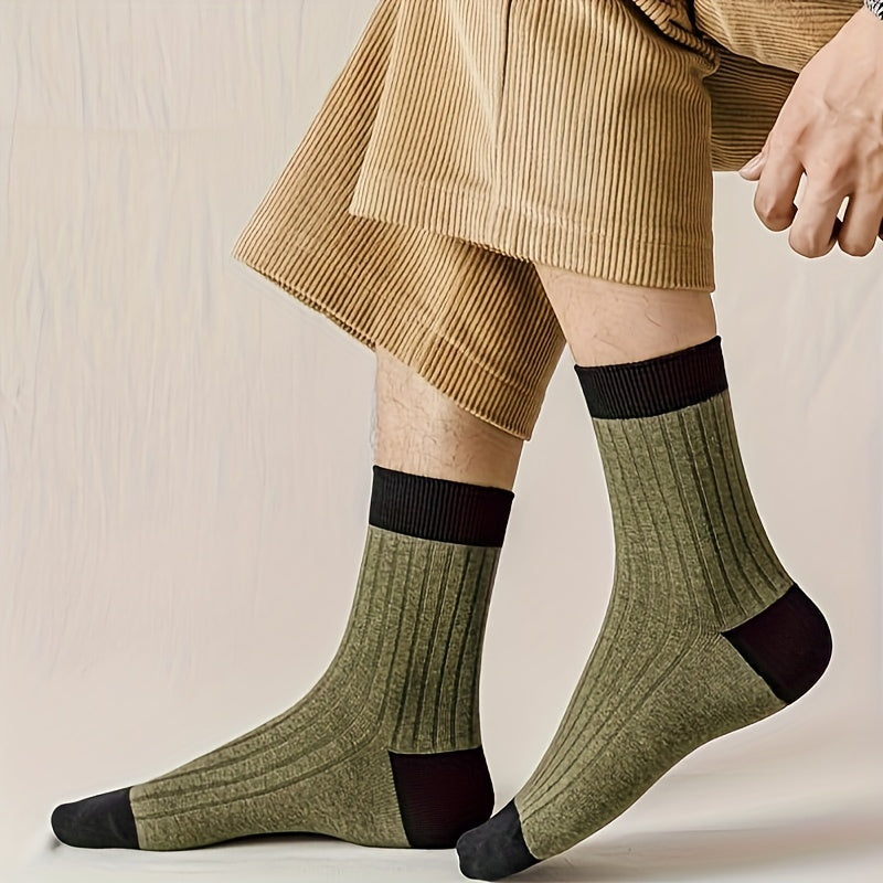 Cotton Socks 5 Pairs Pure Cotton Men's Crew Socks | Mid-Length, Solid Color, Heel Protection, Soft & Breathable | for Spring and Fall, Cute Socks